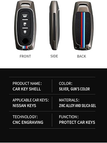 Miniatura 3 de ontto Funda de llave de 3 botones con llavero compatible con Nissan 2023, funda inteligente de metal para llaves de automóvil para Pathfinder Kicks