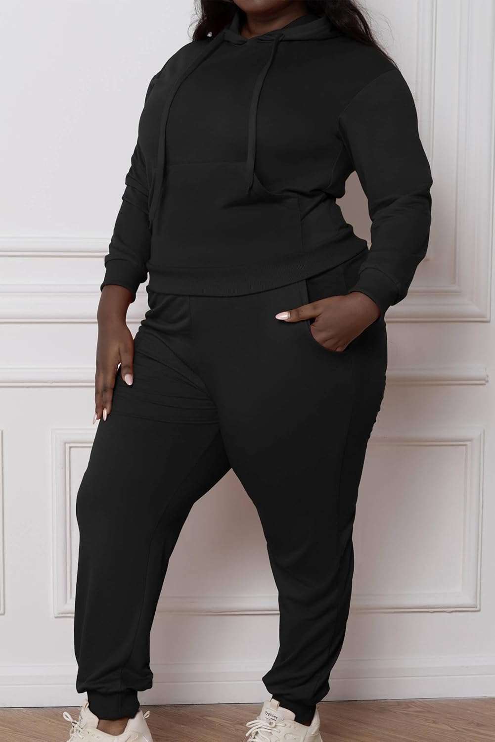 CLOCOR Womens 2 Piece Outfits Sweatsuits - Tracksuit Set Long Sleeve Crop Top & Drawstring Wide Leg Pants with Pockets - Image 4