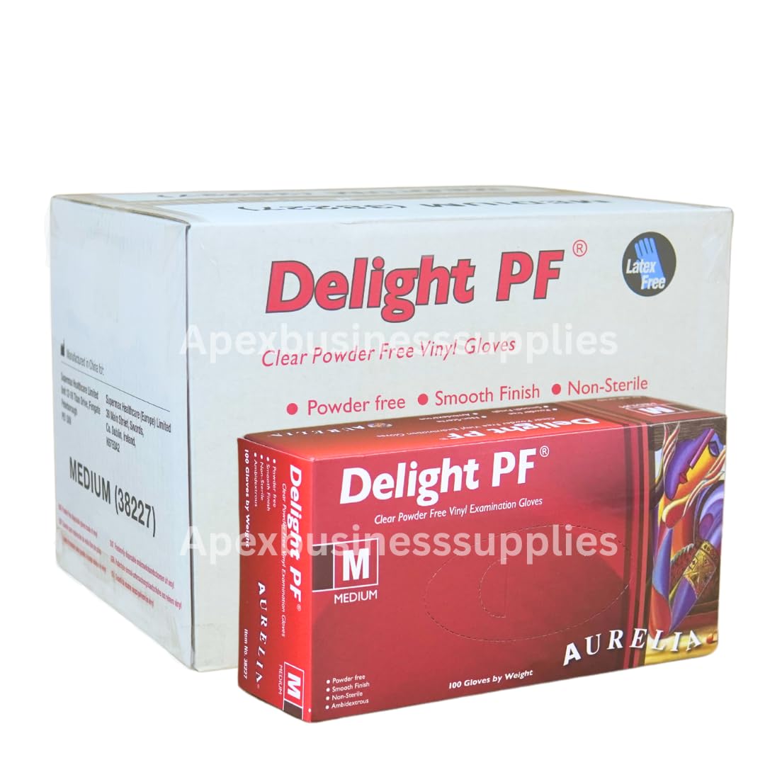 Apex Business Supplies 1000 Medium Clear Vinyl Gloves Delight PF Disposable Gloves | Powder Free and Non-Sterile Multipurpose Strong Disposable Gloves | Medical & Food Grade Gloves
