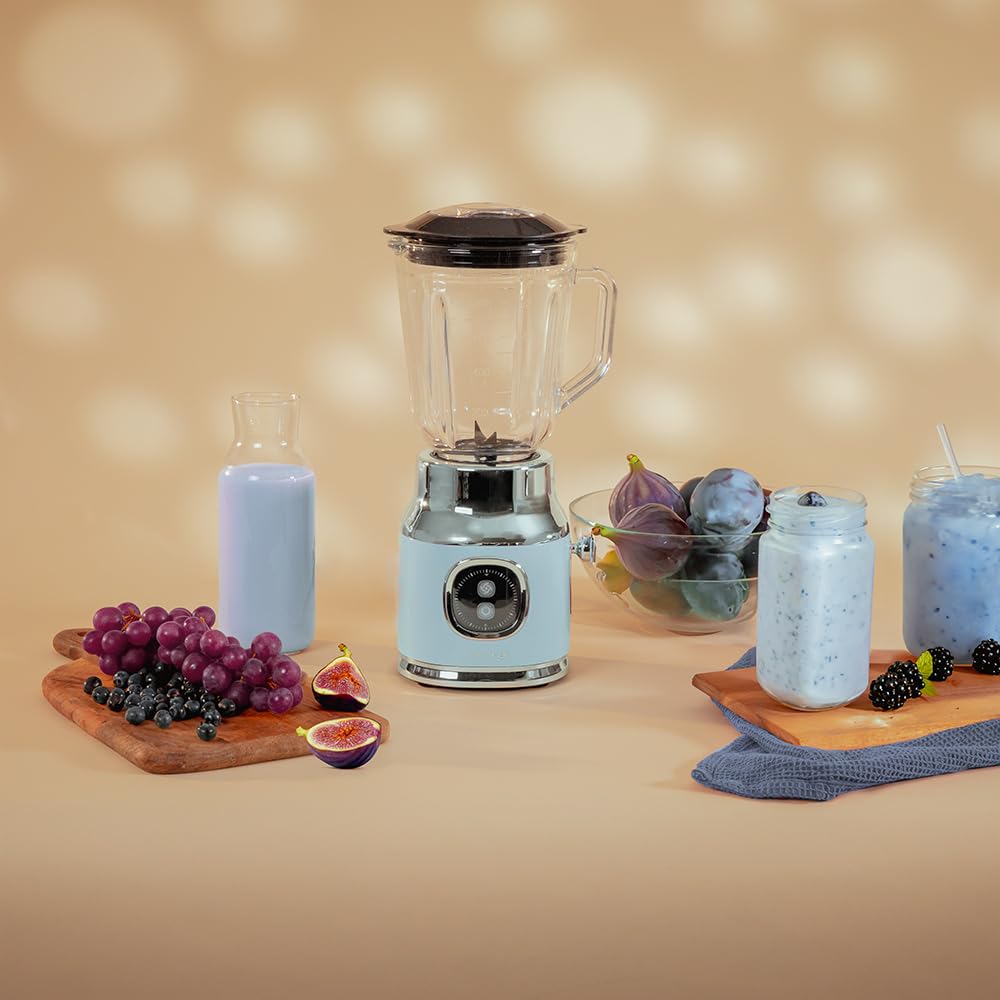 Cecotec Frullatore da Tavolo Retro RetroTwist Blue. 800W di Potenza, Funzione Pulse, Lama a 4 Lame con Rivestimento in Titanio Nero e Brocca da 1L, Design Vintage Blu