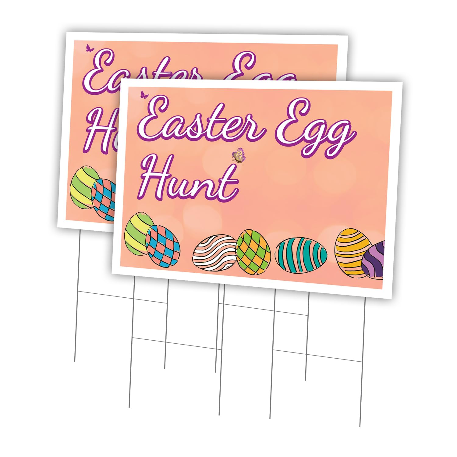 Easter Egg Hunt 2 Pack Of 24" x 36" Yard Sign & Stake | Advertise Your Business | Stake Included Image On Both Sides | Made in The USA