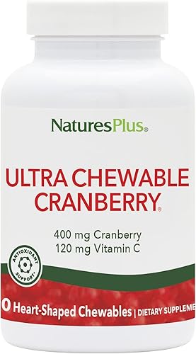 Natures Plus Ultra Chewable Cranberry - 90 tabletas de bayas de amor, paquete de 2, promueve la salud del tracto urinario, sin OMG, sin gluten, 90