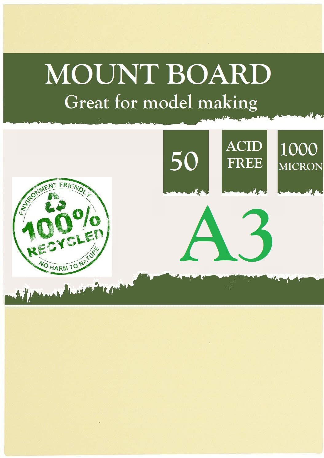 PROTECTAFILE 50 X A3 Super Thick Ivory Card 480gsm Beer Mat Craft Pulp Board for Mounting & Models - Ideal Card for Craft, Card Making or Other Art and Craft Paper Applications