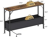 Vista 3 de Console Table, Narrow Sofa Table, 47.2" Behind Couch Table with Power Station, Entrance Table, for Living Room, Hallway, Entryway, Foyer, Rustic
