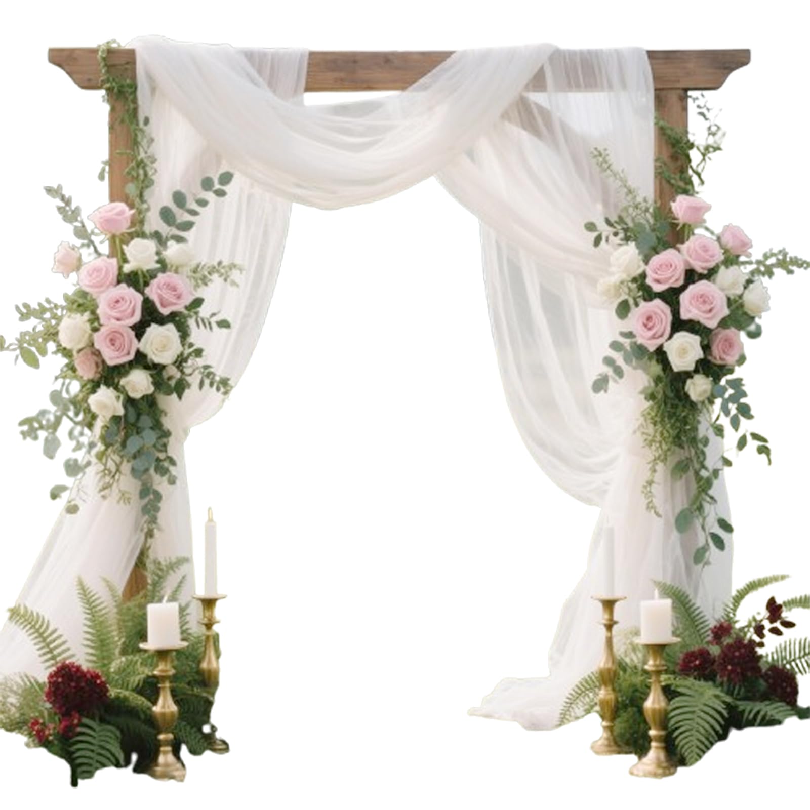 Cortina De Gasa Con Arco Para Bodas - 800x75 Cm, Color Burdeos, Incluye 22m De Cinta De Raso, Decoración Romántica
