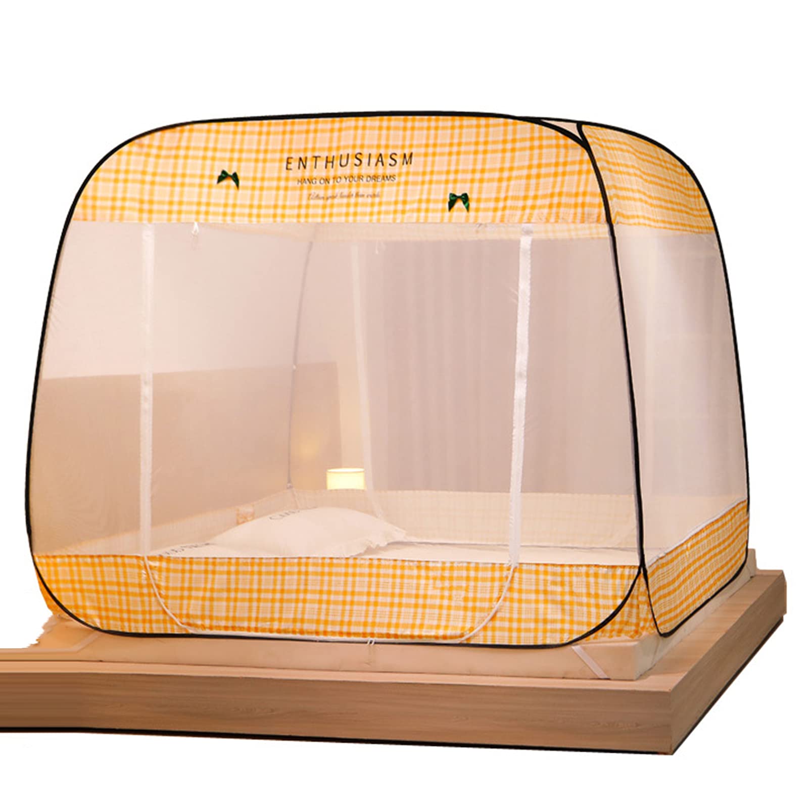 GJMSSMY Pop Up Mosquito Net Tent with Bottom, Folding Canopy for Bedroom And Outdoor Trip, Holes Anti Mosquito Bites, Easy To Install And Wash for Twin To King Size Bed,Yellow,150 * 200CM