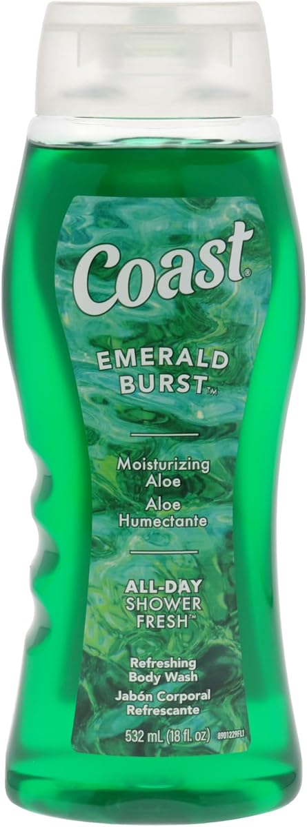 Coast Emerald Burst Body Wash - Hidratante - Limpieza suave para piel seca con fórmula hidratante de aloe - Aroma fresco - 18 oz