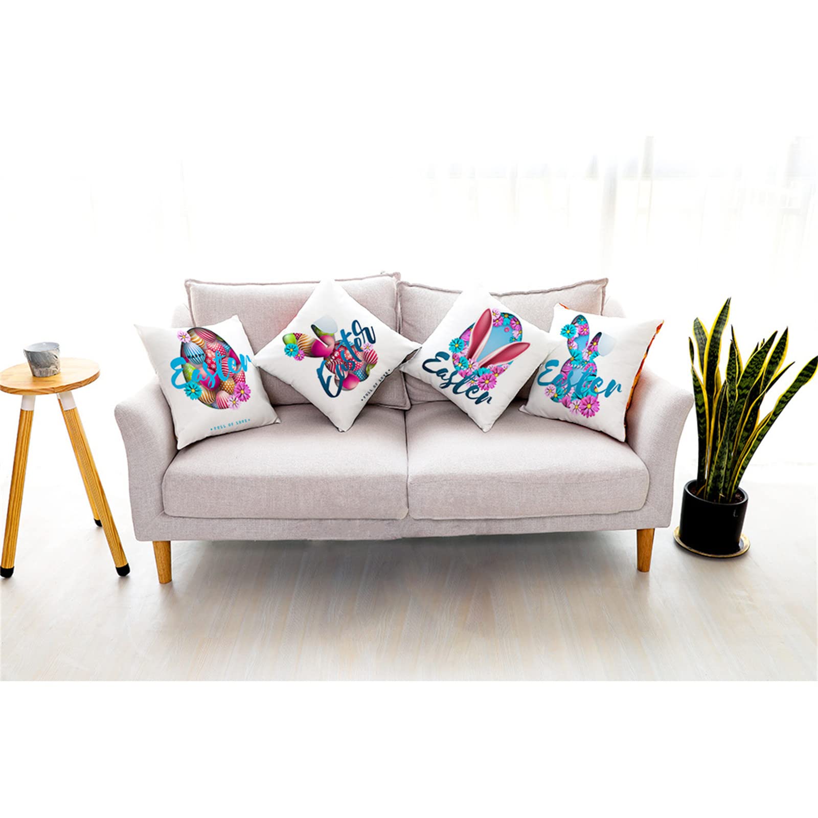 4 sztuki dekoracyjnych poszewek na poduszki, 55 x 55 cm, nowoczesny design dwustronny nadruk poszewka na poduszkę do ogrodu na zewnątrz patio ławka salon sofa dekoracja domu poszewka na poduszkę Happy Easter 56 x 56 cm