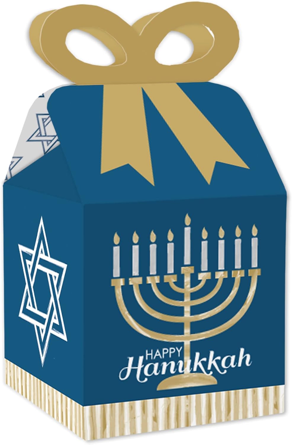 Big Dot of Happiness Happy Hanukkah - Square Favor Gift Boxes - Chanukah Holiday Party Bow Boxes - Set of 12