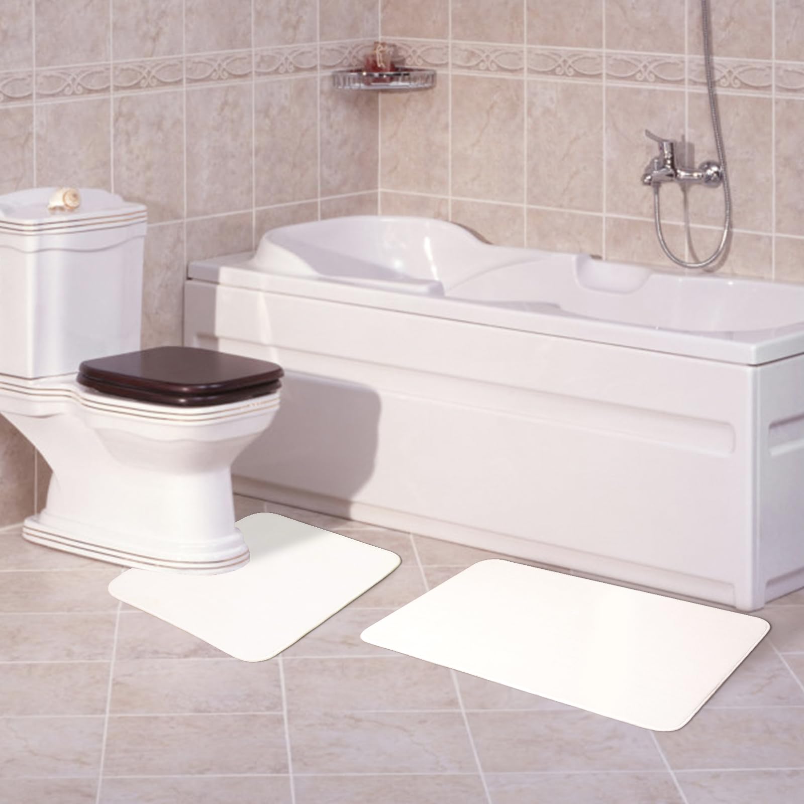 Rururug Badezimmerteppich Set 2 Teilig, Weiche Mikrofaser Badezimmermatte und wc Vorleger mit Ausschnitt, rutschfeste Badematte, Waschbar Badvorleger Set Weiß, 50x80+50x40 cm