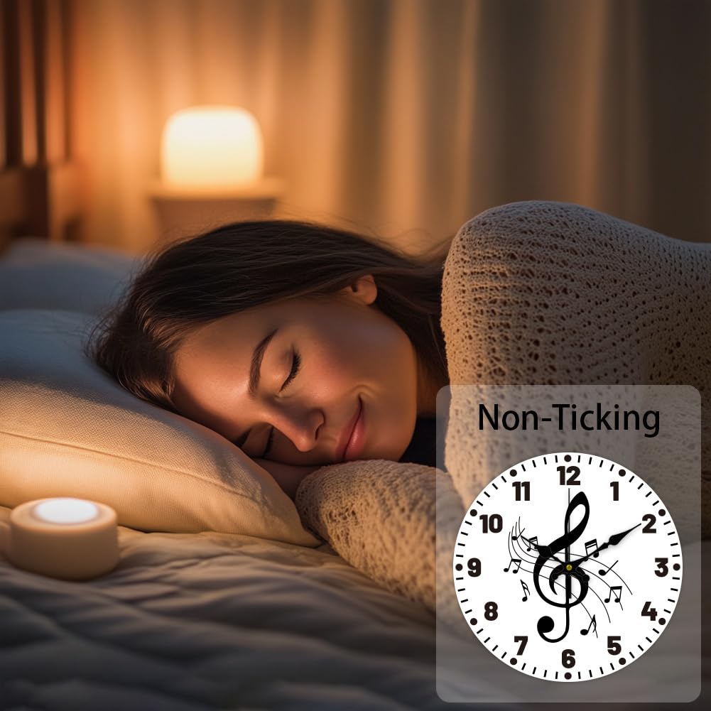 CHGCRAFT Reloj de Pared Redondo Decorativo de 12 Pulgada con Notas Musicales, Silencioso, Funciona con Pilas Y Sin Tictac., Nota Musical