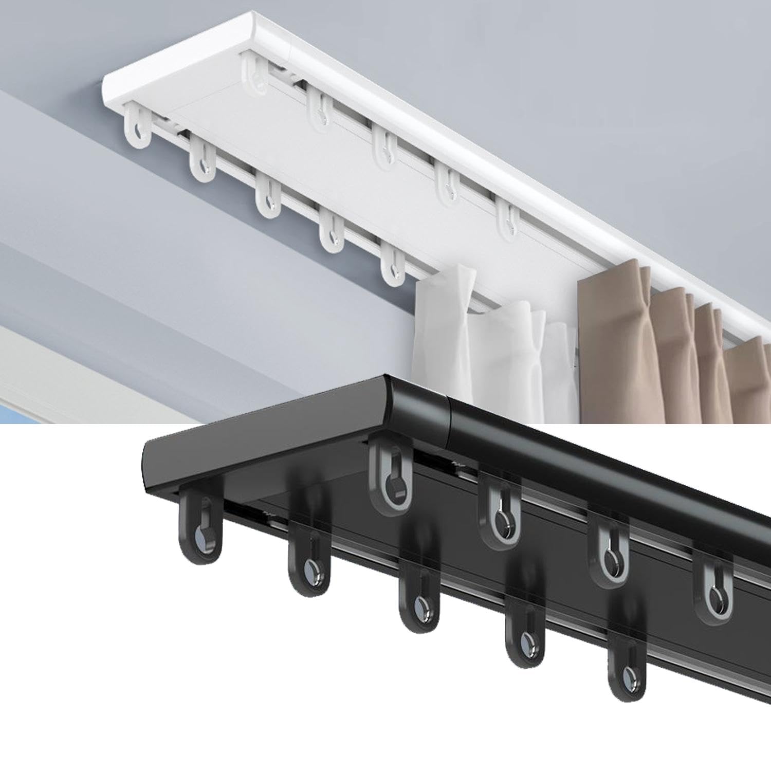 Heavy-Du - Riel de doble nivel, montaje en techo de aluminio negro de 2 m para sala de estar, baño, dormitorio, fiesta y sistema de pista Slish ain