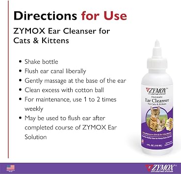 ZYMOX Enzymatic Ear Cleanser for Cats & Kittens, 4 oz. - Cleans and Refreshes Ear Canal for Relief from Wax and Dirt Buildup