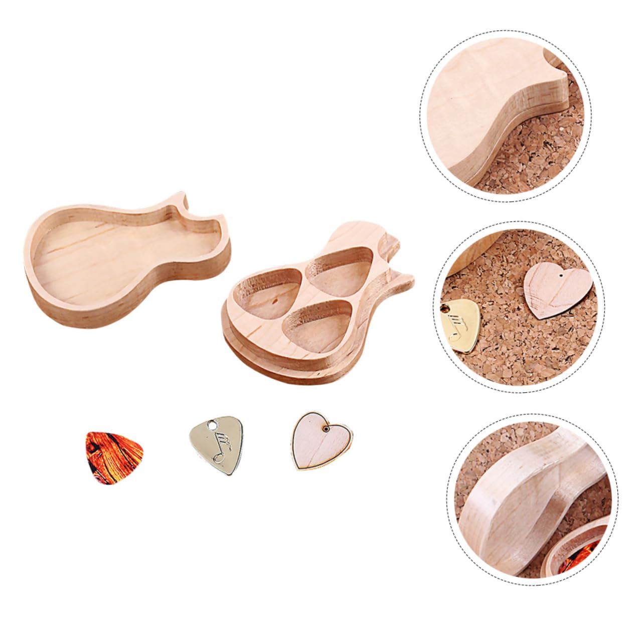 HANABASS 1 Juego Caja de Almacenamiento de Púas de Guitarra Forma de Guitarra de Madera de Arce con Púas Estuche para Guitarristas y Amantes Acústicas y Eléctricas