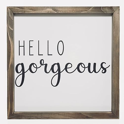 Nana's Little Angels Decoración de pared blanca Hello Gorgeous con marco de madera real, arte de 10 x 10 pulgadas, bonita decoración de casa de