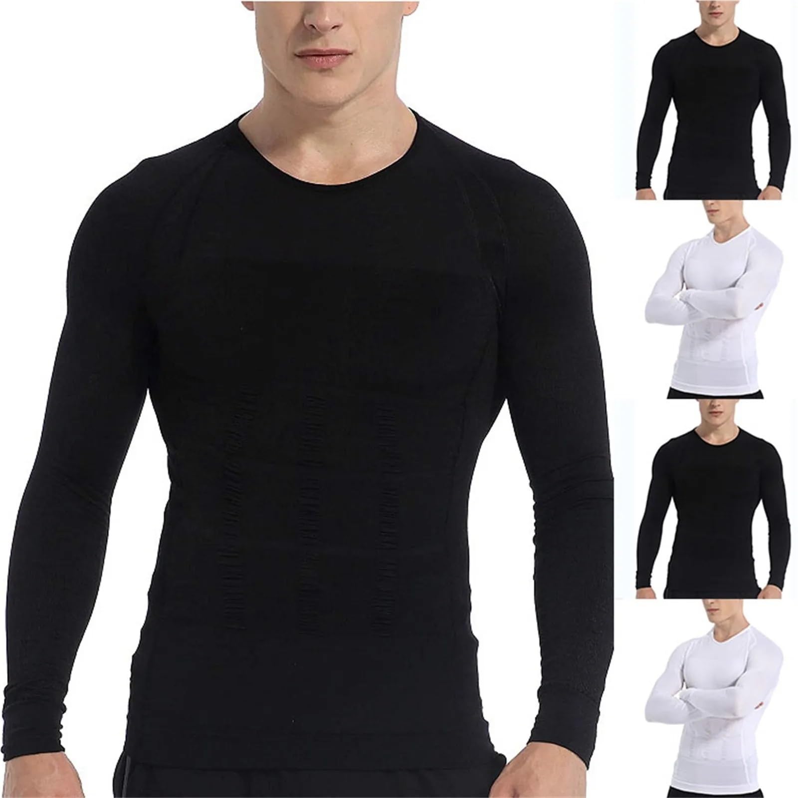 Body Shaper Weste für Männer Shapewear for Herren, langärmeliges T-Shirt, eng tailliert, Bierbauch-Muskelstraffung, leichtes, einfarbiges Sweatshirt, Schlankheitsoberteil Für Fitness geeignet(White,L)