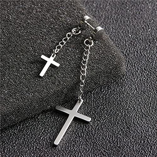 16G Double Chain Cross Threader Tassel Dangle Drop Barbell Cartilage Stud Earrings For Men Women Boys Girls Stainless Steel Piercing Dangling Flat Screw Back Punk Hypoallergenic Fashion Faith Jewelry Gifts For Boyfriend Son Birthday Xmas #TOP2