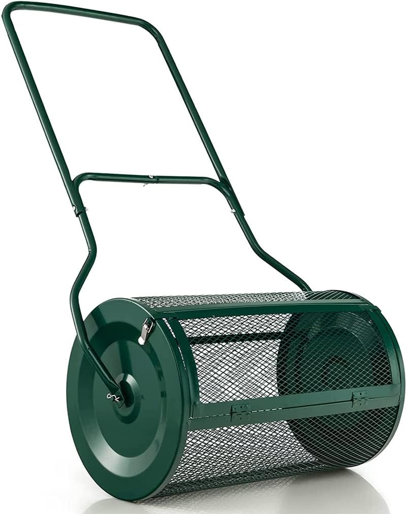 Peat Moss Spreader, Compost Spreader Seeds Spreader for Lawn & Garden Spreader, Fertilizer Compost Spreader, Roller Spreaders Metal Mesh Basket Seed Spreader for Lawn and Garden Care