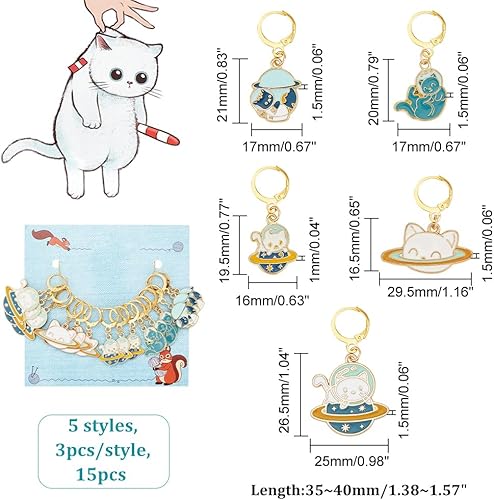 Miniatura 2 de NBEADS 15 marcadores de punto de gato con temática espacial, marcador de punto de ganchillo esmaltado, gancho extraíble con cierre de palanca para