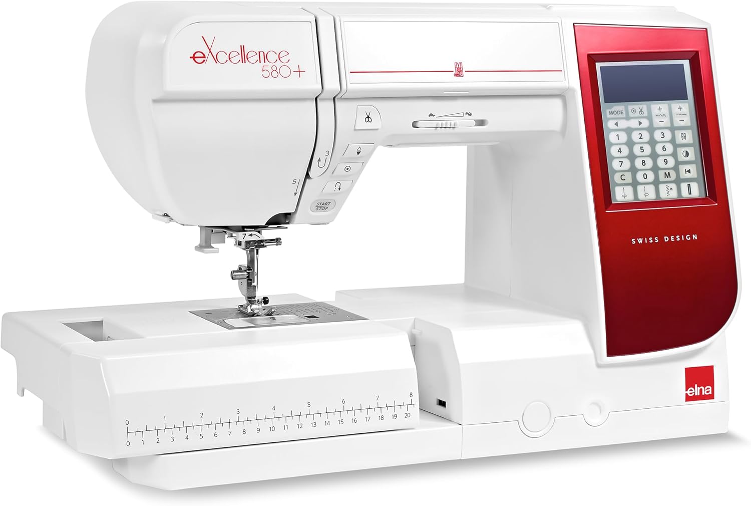 Elna eXcellence 580+ Fashion & Decor edition computerized Sewing Machine w/ 120 Built-in Stitches, Large Sewing Bed (8.2" workspace), 13 included Presser Feet & Extra-Wide Extension Table Included