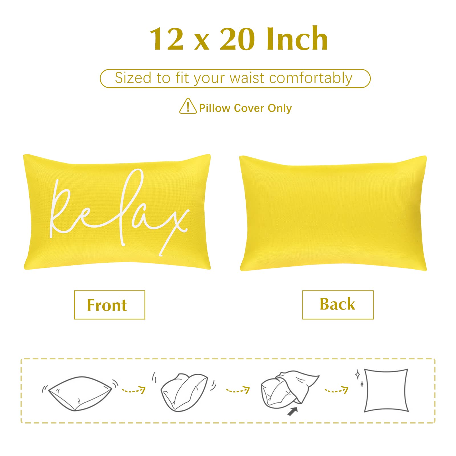 Lewondr Housses de Coussin d'Extérieur Imperméables, 2 PCS 30x50cm Taies à Motif Relax, Housses de Coussin Décoratives Jardin d'Été pour Canapé de Terrasse Balcon Véranda, Jaune