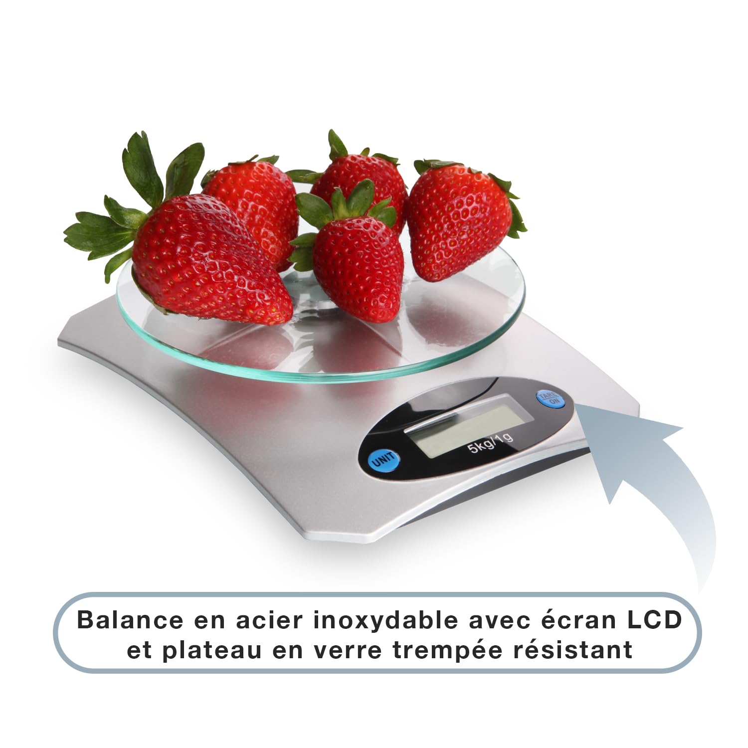 Báscula de cocina y repostería, ligera con pantalla LCD, pantalla digital, fácil de limpiar, peso máximo 5 kg, color gris