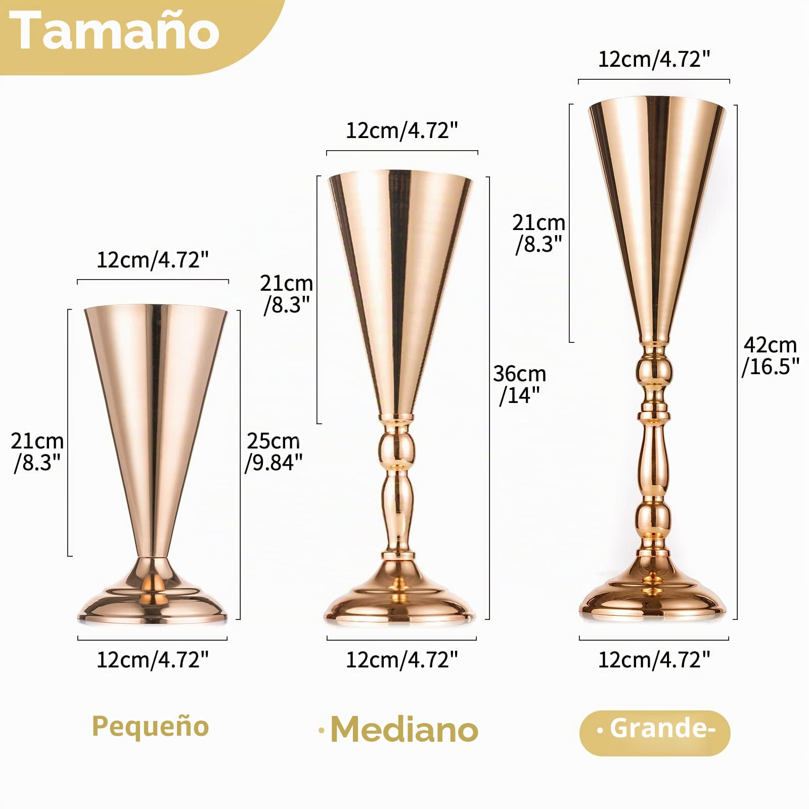 10 Piezas de Soporte Metálico de Flor, Jarrón de Flores Artificiales para la Pared el Armario de Televisión, Decoración de Flor de la Mesa de Bienvenida para Boda, Oro
