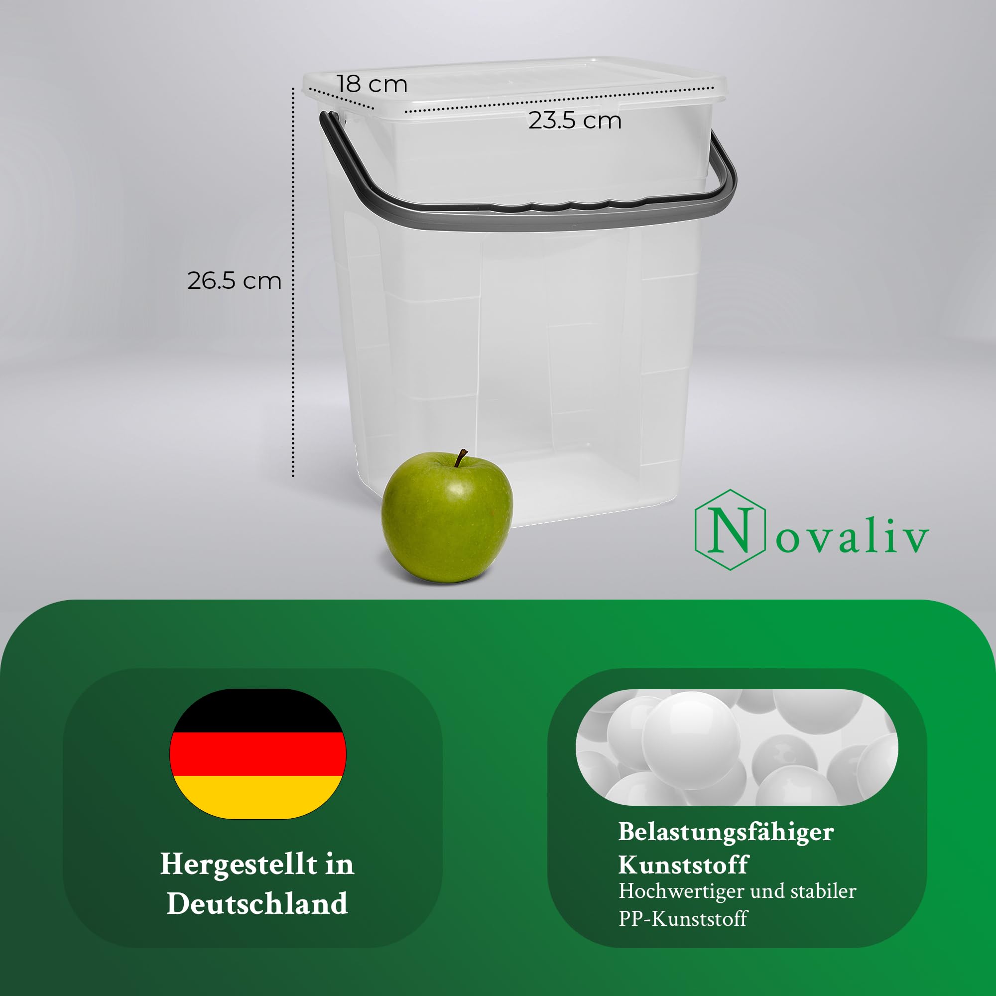 Novaliv 10 cajas de detergente con tapa, 7 litros, transparente y cuchara dosificadora, 23,5 x 18 x 26,5 cm, caja de almacenamiento con asa, depósito de detergente, recipiente para detergente y polvo