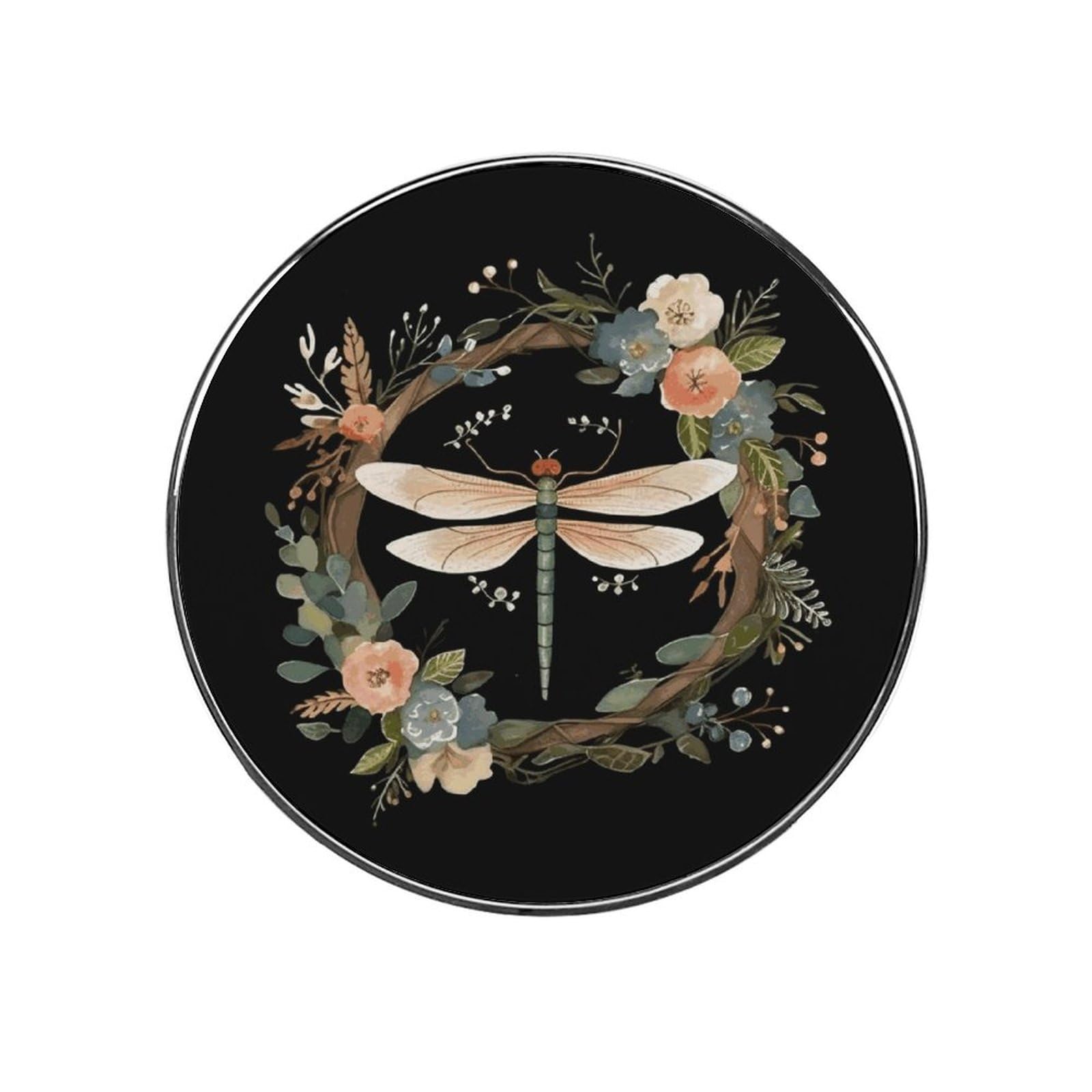 Image of Dragonfly in Wreath Fridge Magnet Magnetic Refrigerator Magnets Mini Round Kitchen Fridges Magnets for Kitchen Office Whiteboard Cabinet and Dishwasher