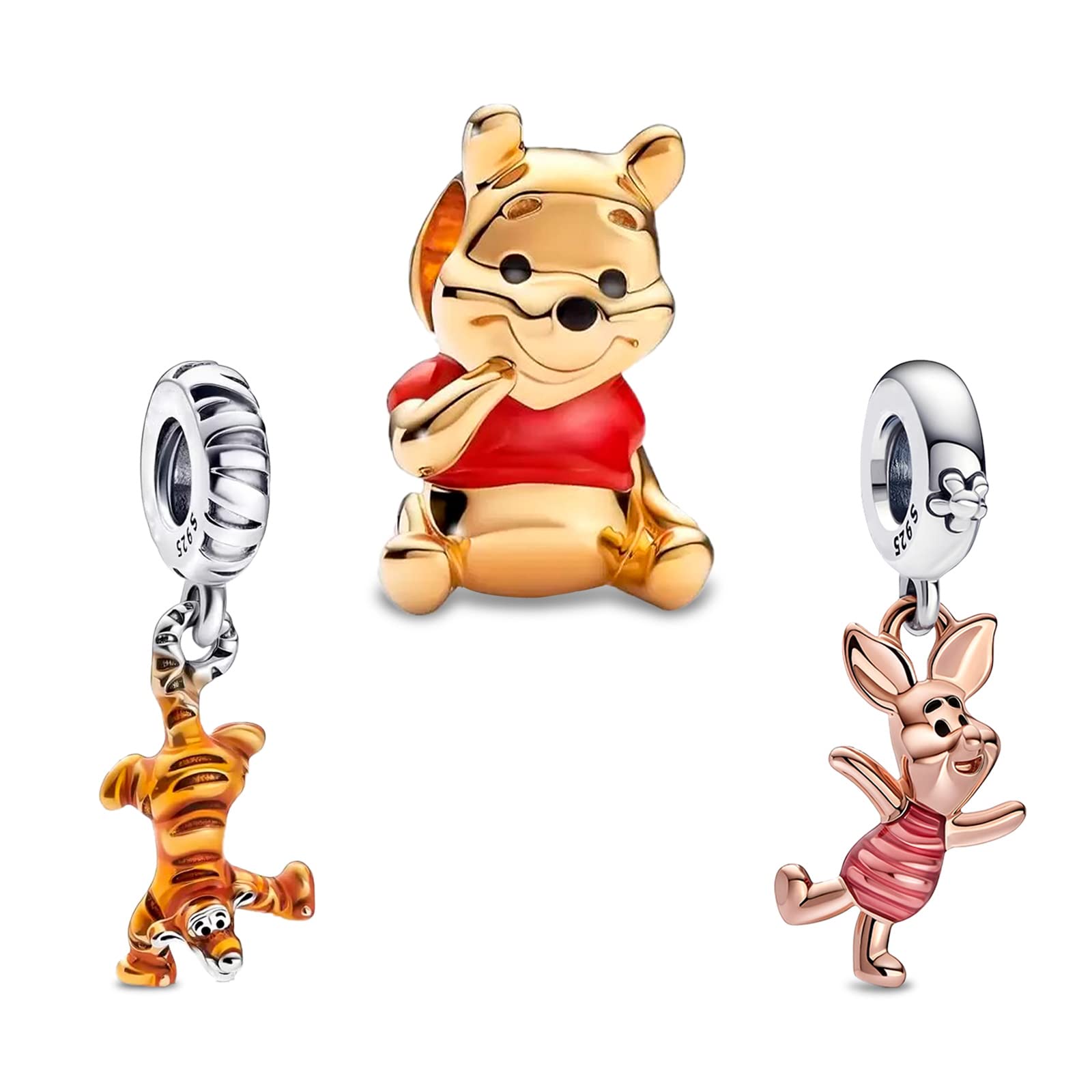 925 Sterling Silver Charms Tiger, bear, little pig Beads For Women Bracelets Necklace 3 Piece/Package (Charm Set- B)