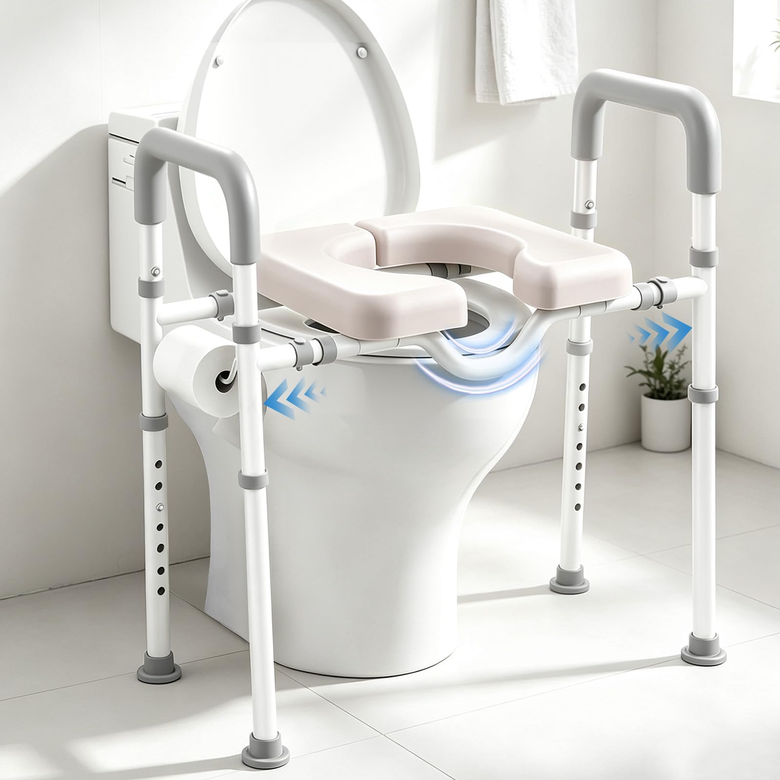 Male-Friendly Width &amp; Height Adjustable Raised Toilet Seat With handles