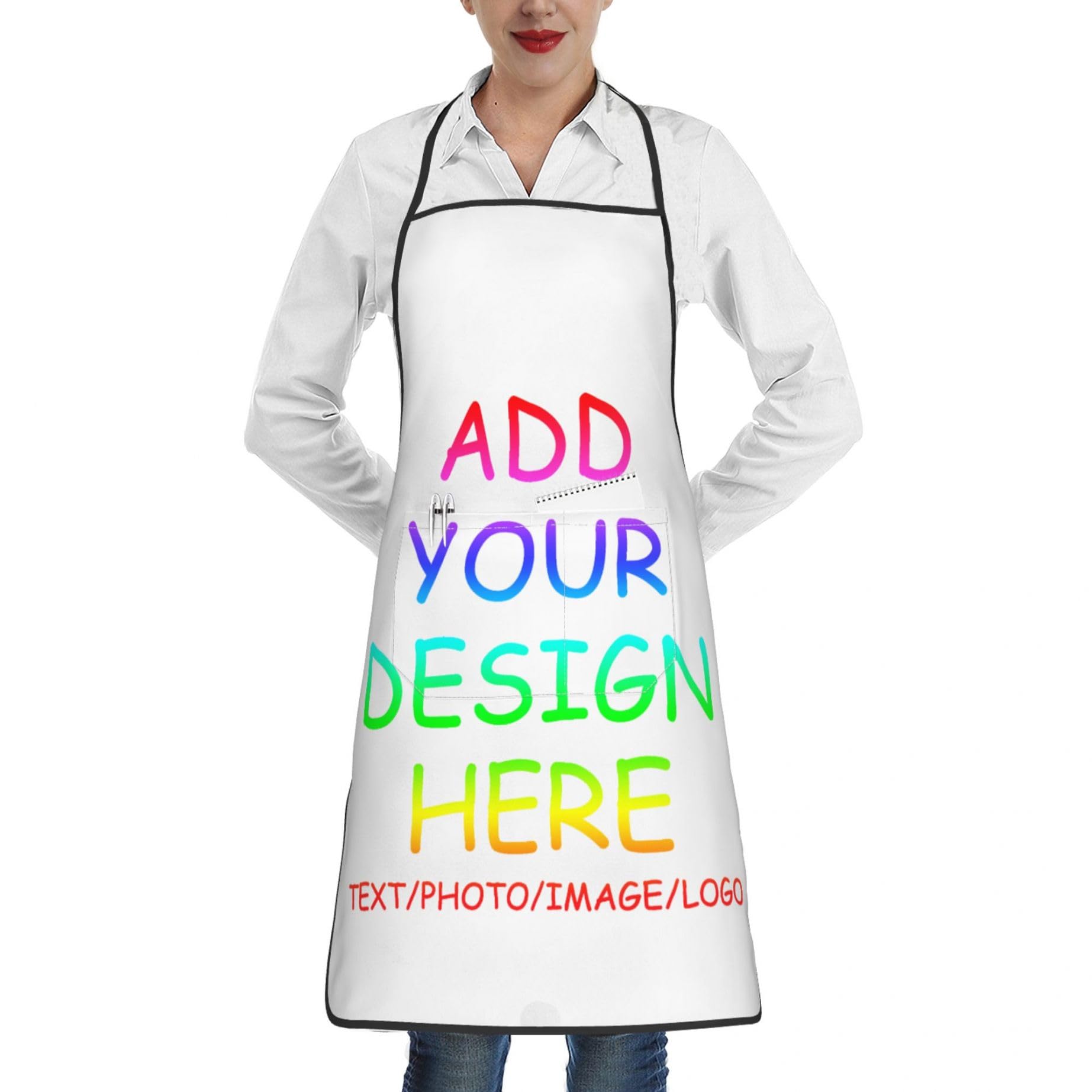 GQWJKSZ Custom Personalized Kitchen Aprons for Men Women with Pockets Customize Photo Logo Picture Name Chef Cook Apron