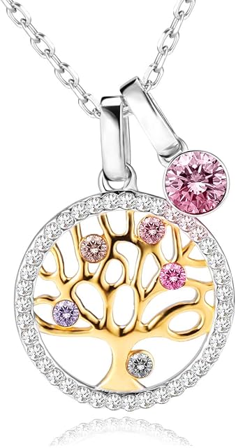 LEKANI Tree of Life Necklaces for Women with Crystal from Austria, 925 Sterling Silver Pendant Necklace Jewellery Gifts for Women Her Mum Wife Girlfriend Birthday Gifts