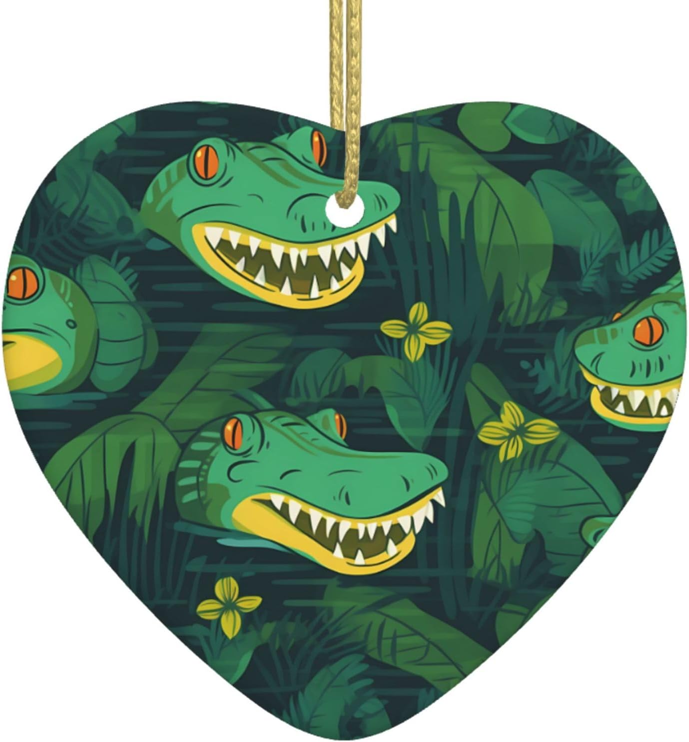 YYHWHJDEChristmas Ceramic Heart Pendant for Festive Decoration and Souvenir Gift gator lurking green Printing