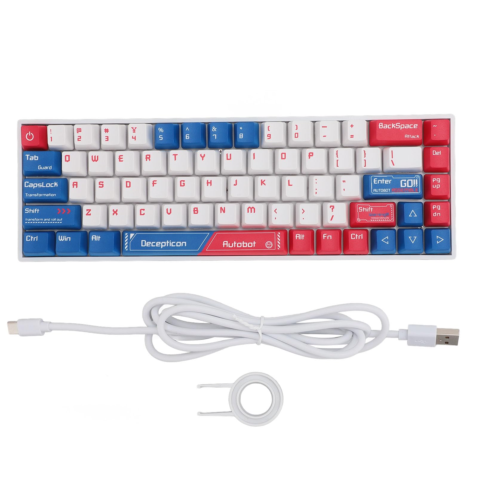 Dpofirs Tastiera da gioco meccanica wireless RGB 68 tasti, design compatto, tastiera switch rossa per Wins10, custodia bianca