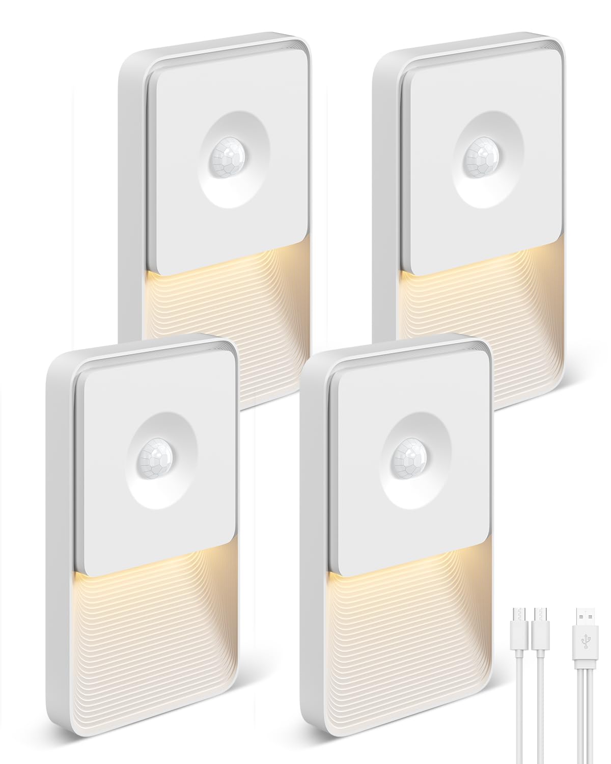 GOODEA Rechargeable Motion Sensor Night Light, Dimmable Magnetic LED Stair Lights, up to 70 Days, Auto On Off, Motion Sensor Lights Indoor for Bedroom, Hallway, Wardrobe, Children's Room (4 Pack)