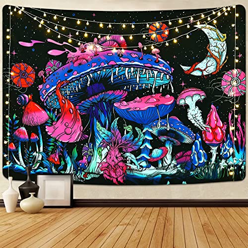 Yrendenge Hippie Wandteppich Mond Pilz Dekor Wandbehang Pflanzen Wandteppich Sternenhimmel Monster-Wandteppich Dekoration für Schlafzimmer Schlafsaal Raumdekoration 59*51 inch (150*130cm) Cover