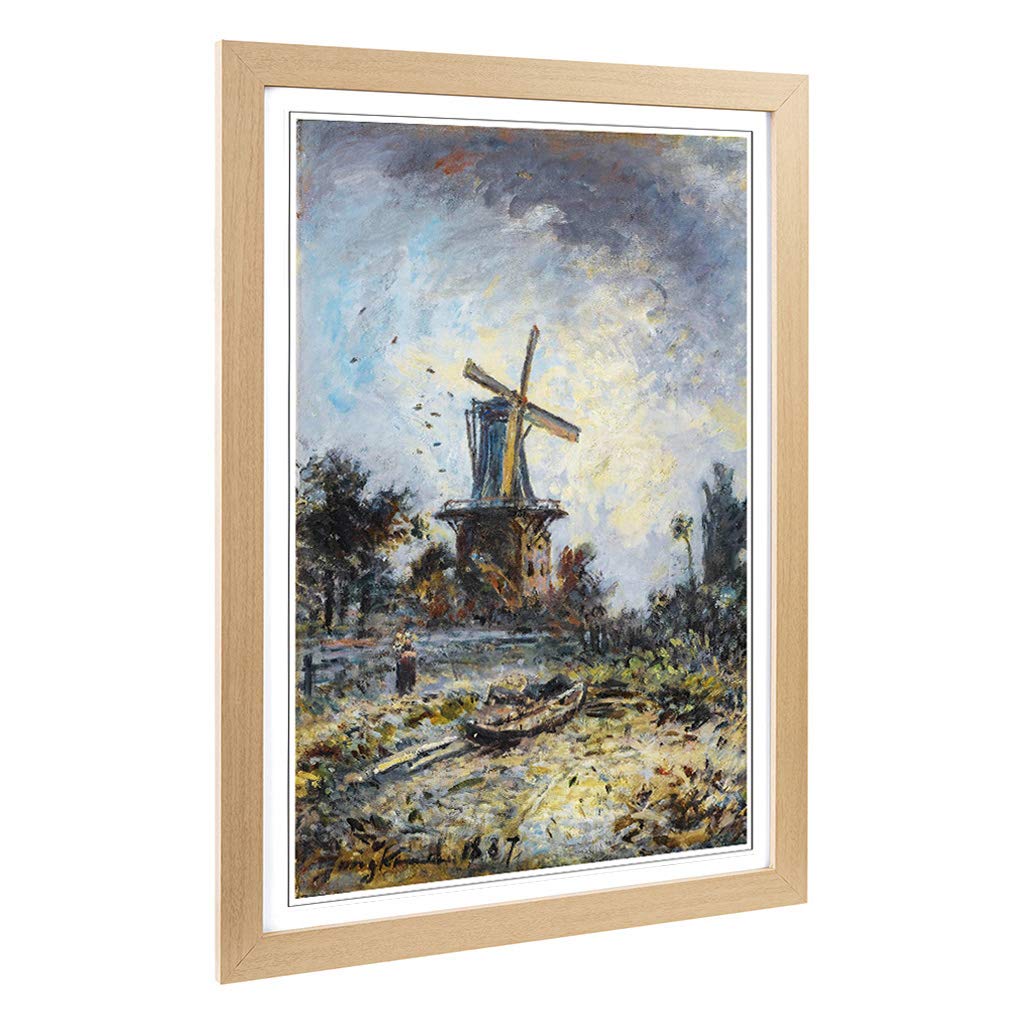 Big Box Art Framed Print of Johan Jongkind Windmill Design | Wall Art Picture | Home Decor for Kitchen, Living, Dining Room, Bedroom, Hallway, Office, Oak, A2 / 24.5x18 Inch / 62x45cm