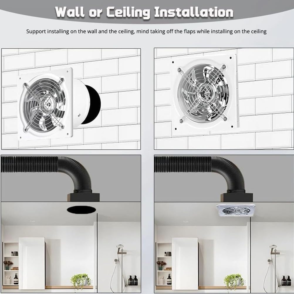 Commercial Low Noise Bathroom Exhaust Fan IP44 Water Proof Through Wall Garage Shops Ventilation Fan High Power Axial Exhaust Fan(8 Inch)