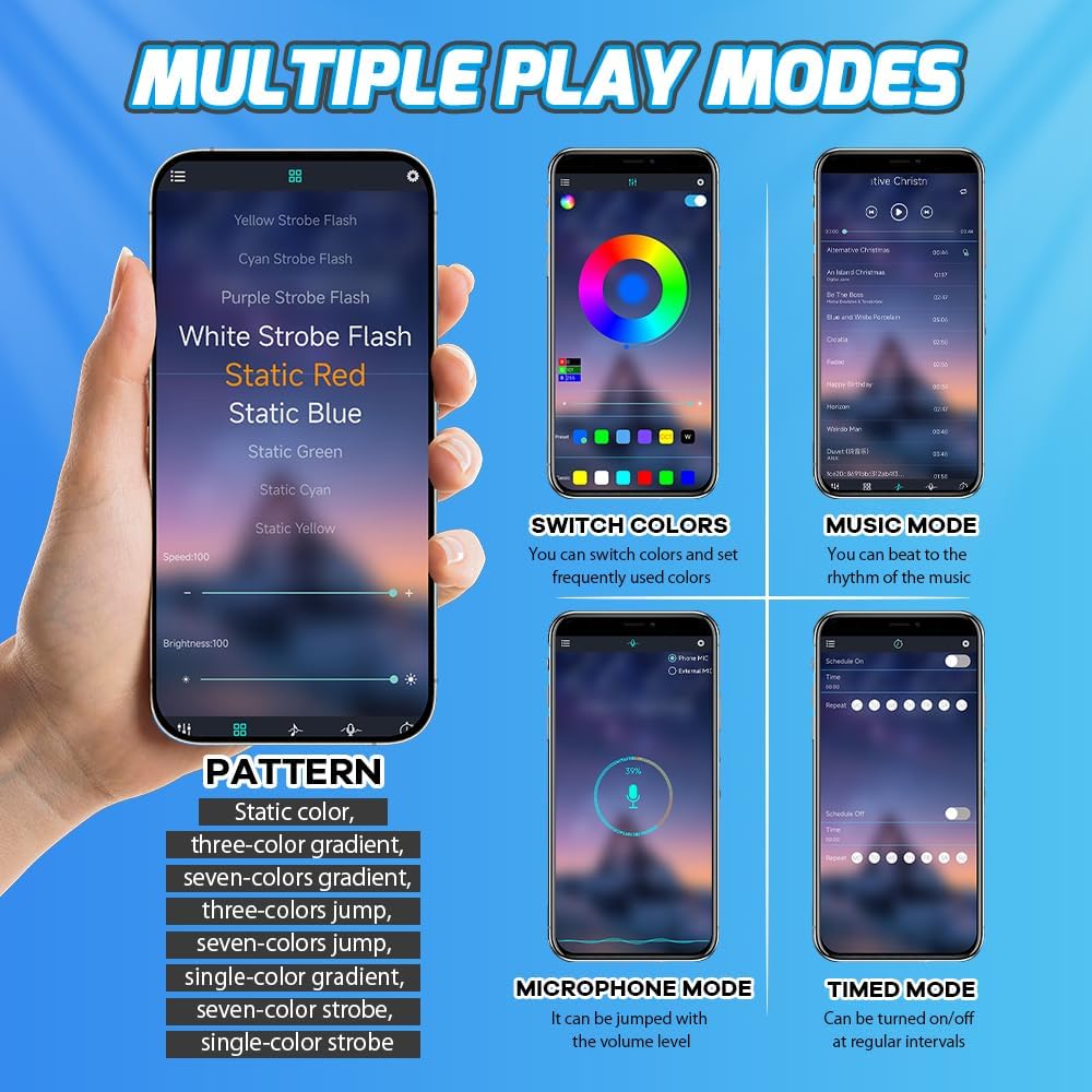 Teguangmei 6PCS Grill Lights Compatible with Jeep Wrangler JL JLU Rubicon Sahara Sport 2018-2023, APP Control 8 Lighting Modes Front Bumper Grille Light Daytime Running Light (RGB)