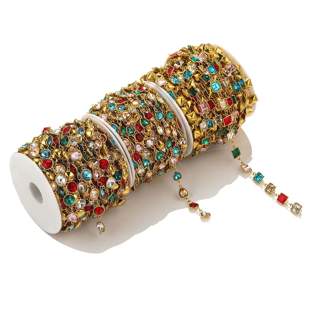 Hilos de cuentas de cristal, cadenas de cristal de acero inoxidable multicolor de 1 m, accesorios de cadena de cuentas flexibles brillantes(Z1919gd)