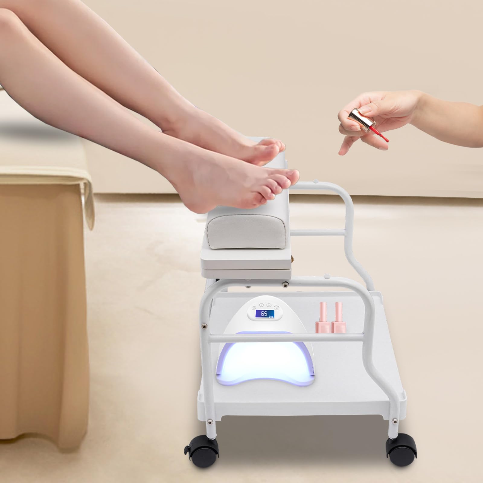 Fußbad Spa Tragbar Trolley, mit Zusammenklappbarer Tischplatte und Klein Lenkrollen, Fußstütze Pediküre Maniküre Funiture Massage Tisch Salon für Fußbäder, Fußmaniküre, Fußmassagen