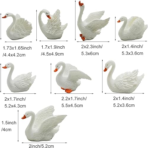 Miniatura 3 de 12 mini figuras de cisne blanco de 2 pulgadas para decoración de pasteles de cisne en miniatura, cisnes de resina, accesorios de jardín de hadas