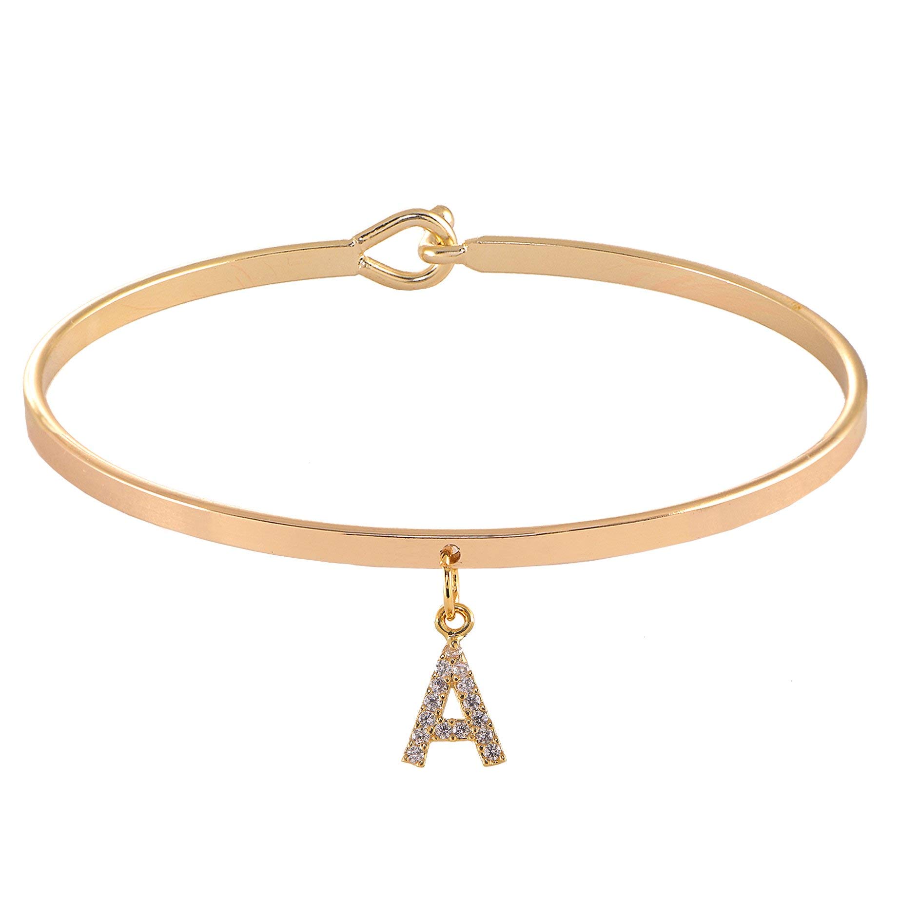 Spinningdaisy Dangling Crystal Initial Charm Cuff Bracelet A Gold