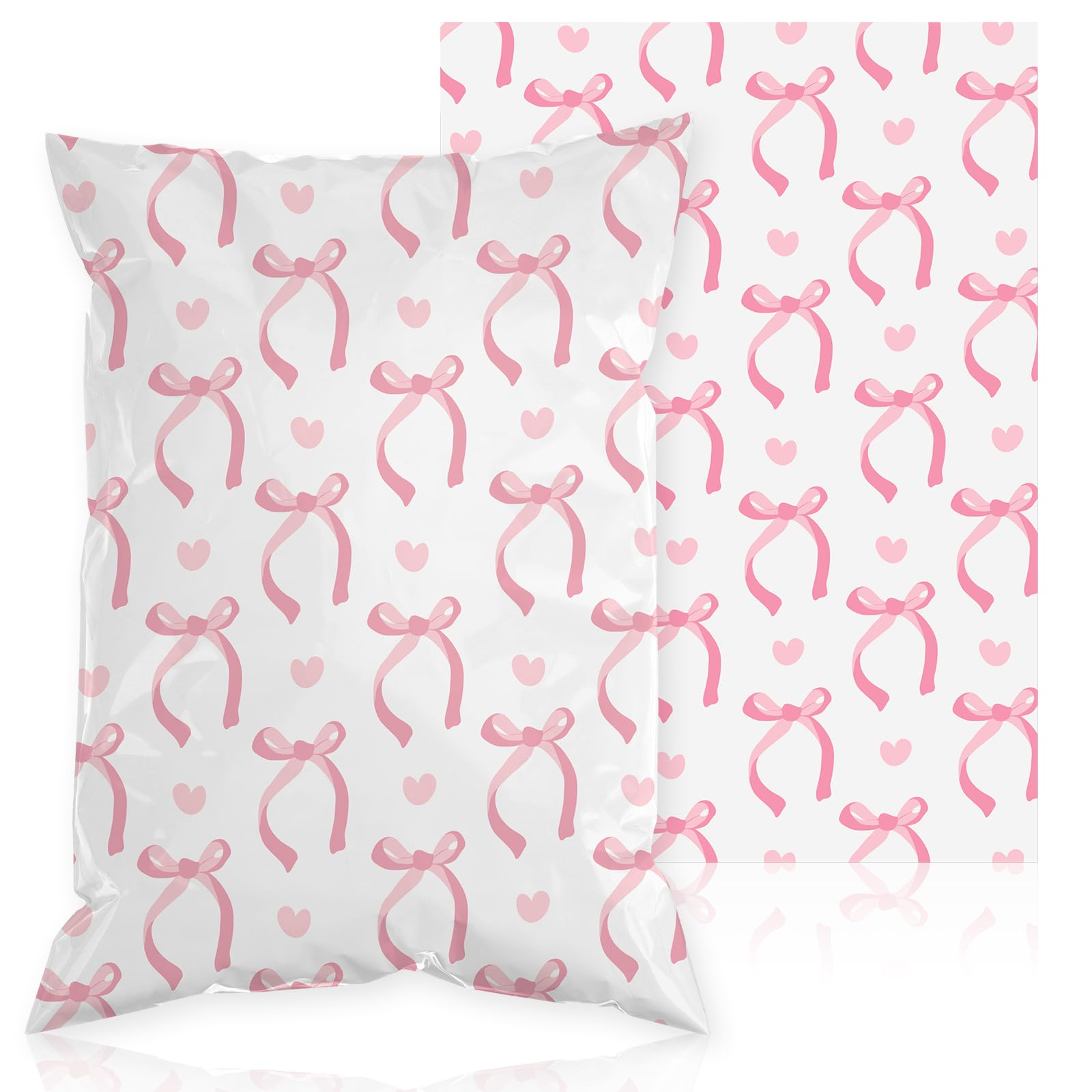Resurhang 200 Pcs Pink Bow Poly Mailer 10 x 13 inch Designer Shipping Mailers Heavy Duty Waterproof Self Adhesive Shipping Bags for Large Mailing