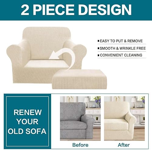 Vista 54 de Turquoize - Funda elástica para sofá de 2 piezas y 3 cojines, funda protectora lavable con elástico en la parte inferior, tela jacquard gruesa