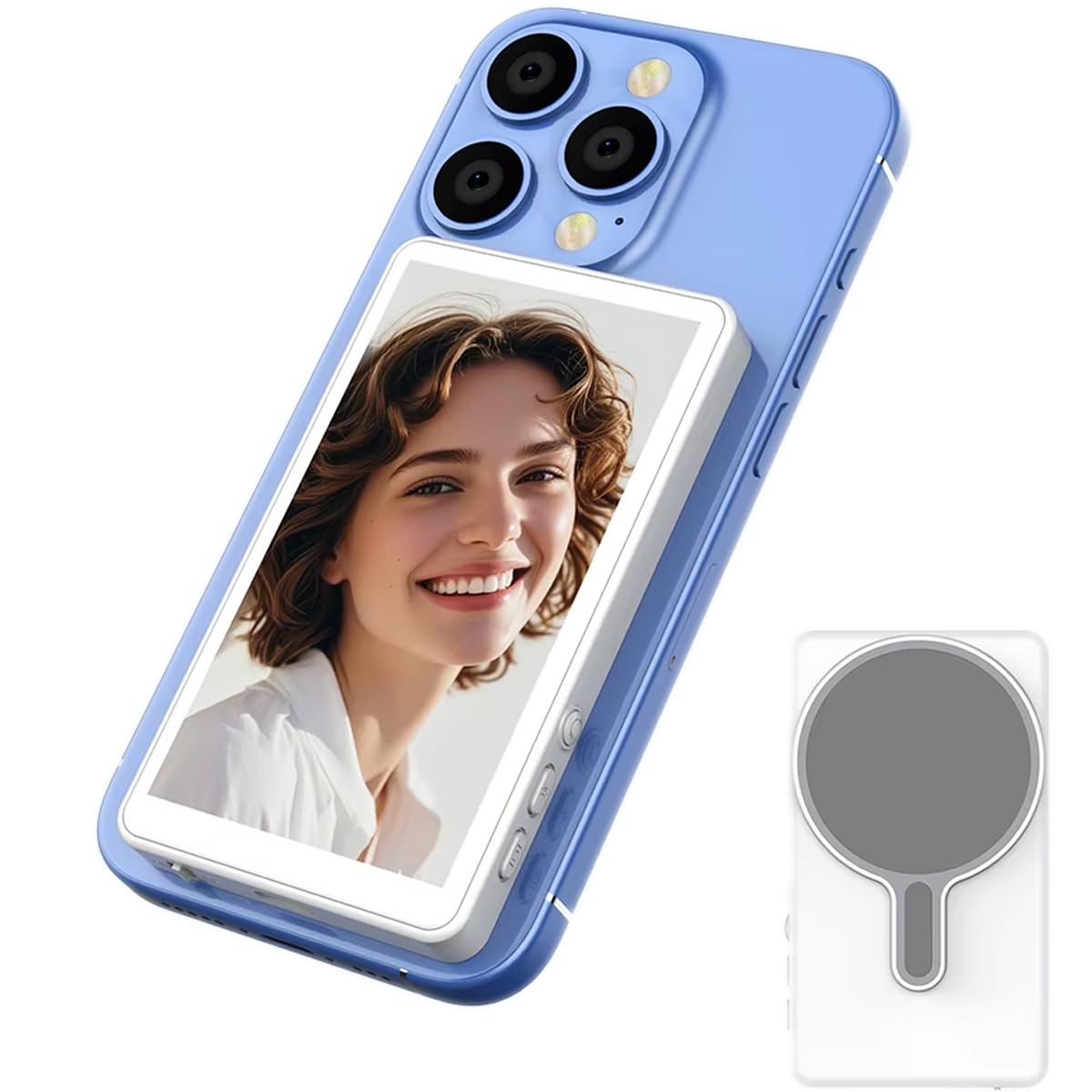 Vlog - Monitor magnetico per selfie per telefono, display wireless per selfie per iPhone e Android da 2000 mAh, con telecomando Bluetooth, luminosità a 3 livelli e modalità widescreen per