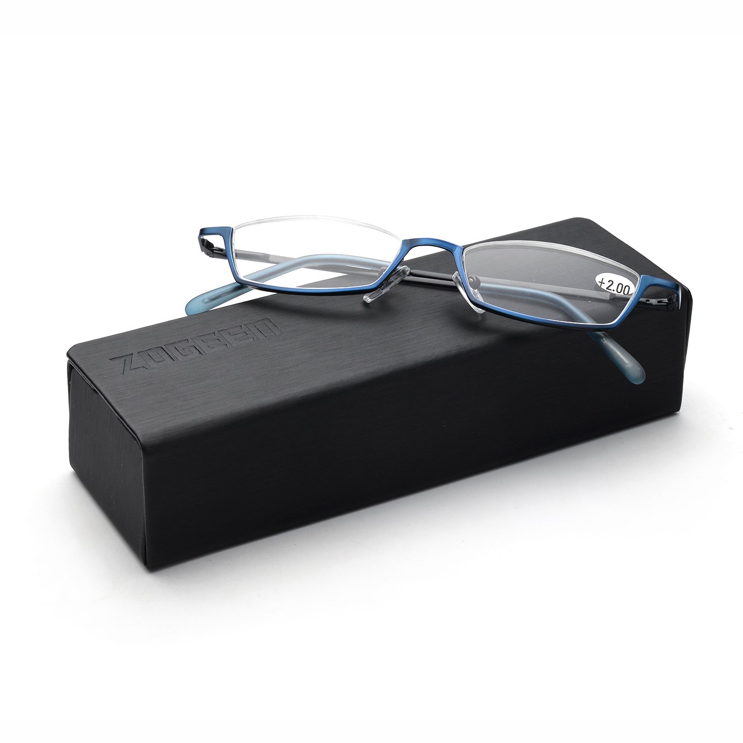 ZUVGEES Vintage Alloy Semi Rimless Reading Glasses Men Women Half Frame Slim Glasses with Stylish Case T0340