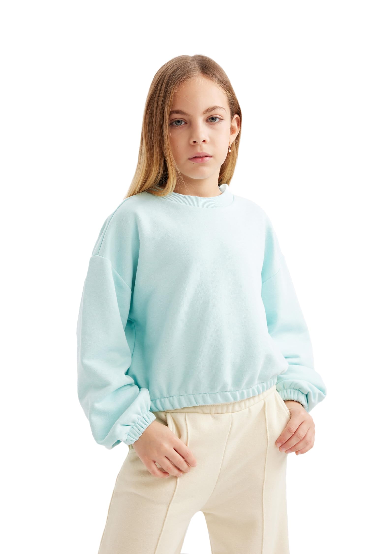 Bisiklet Yaka Basic Düz Sweatshirt Kız Çocuk