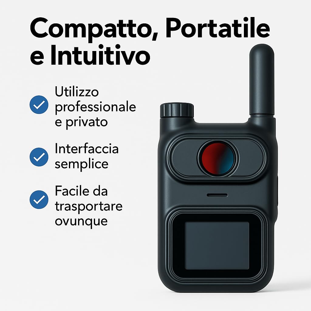 Rilevatore Professionale di Microspie mod. MINI, Telecamere Nascoste e GPS - Dispositivo Portatile Avanzato con Alta Sensibilità per Rilevare Segnali Wireless OCCULTATE in auto e a NOLEGGIO (AK780)